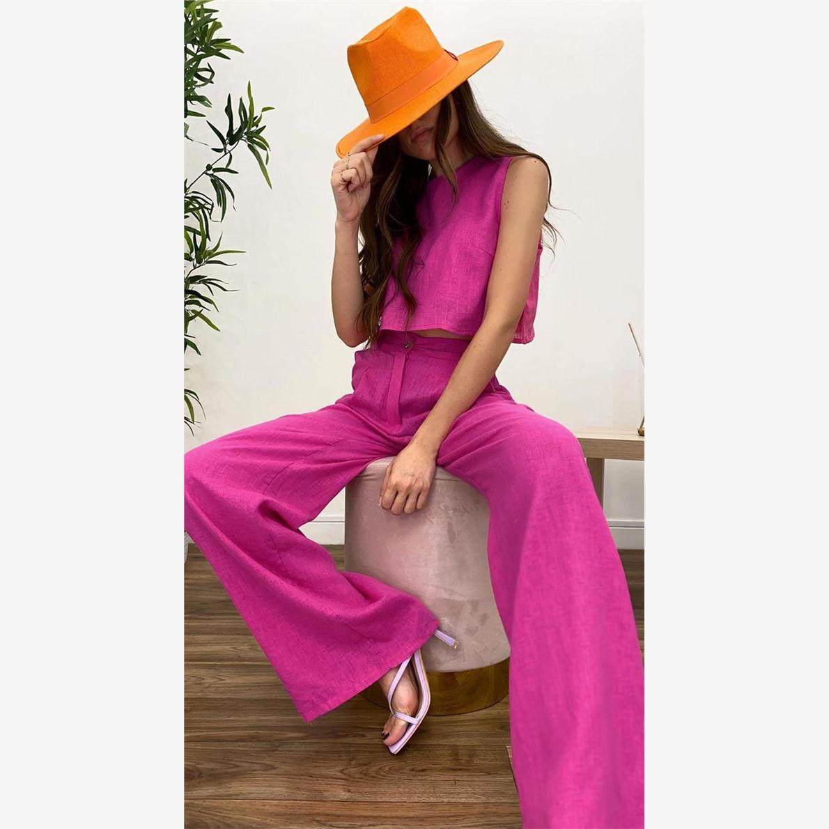 Women suit 5色女装纯色无袖背心+上衣喇叭裤欧美女装棉麻2套装,女装/女士精品,休闲运动套装,淘宝优惠券,粉丝福利购,淘宝优惠卷