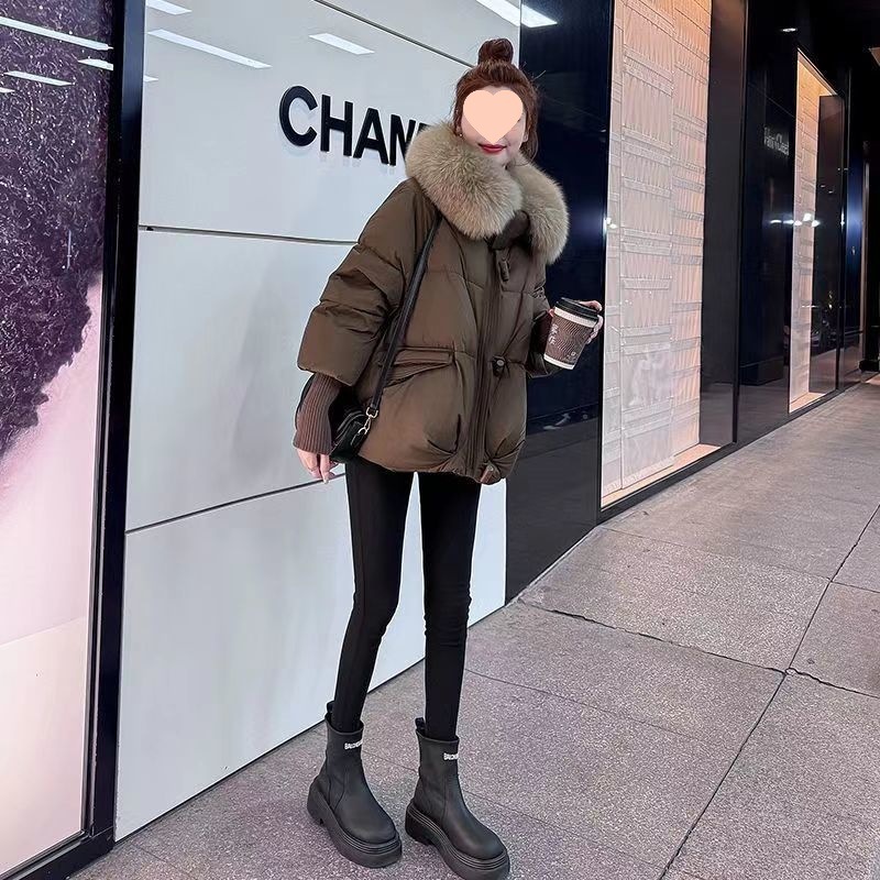 2025新品宽松显瘦韩版冬季显瘦女装拼接加厚毛领棉服外套