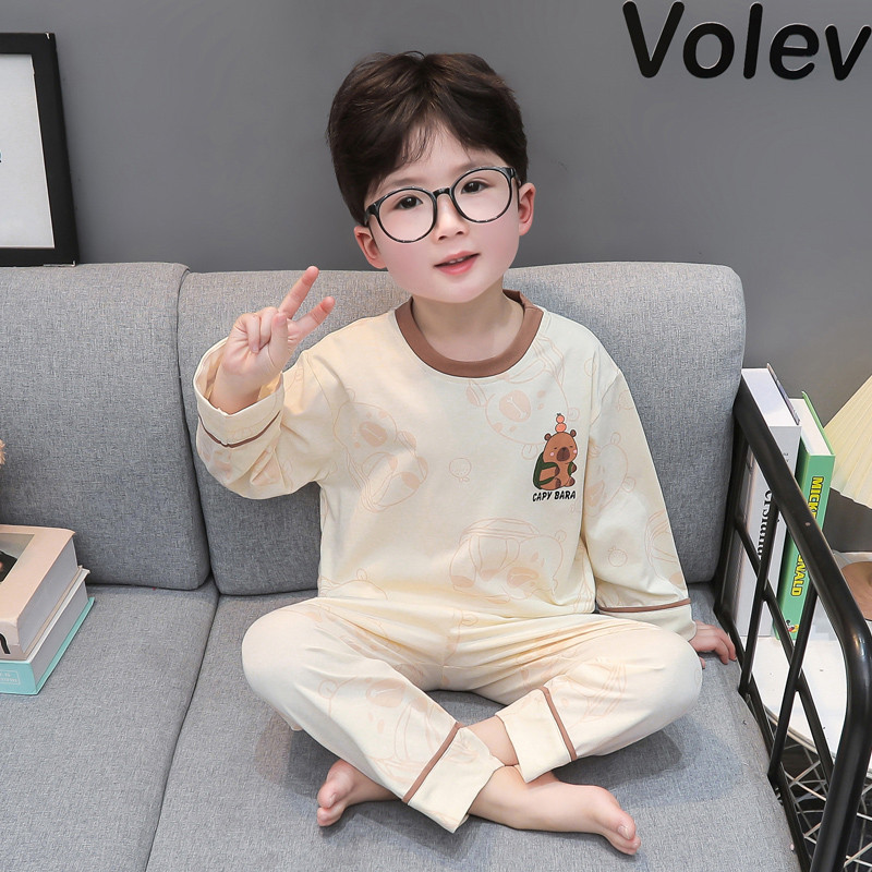全棉纯棉男童睡衣2025新款纯棉a类长袖薄款宝宝男孩儿童家居服