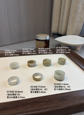 和田玉青花戴糖三色戒指，点墨青花，糖青花玉戒，意境款，直切