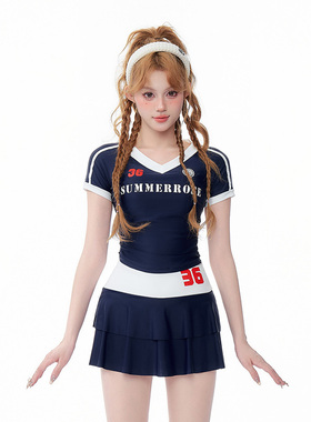 爱丽莎泳衣女2025新款分体裙式保守遮肚显瘦运动风小胸女孩泡温泉