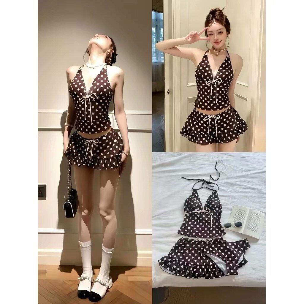 爱丽莎复古波点挂脖显瘦比基尼