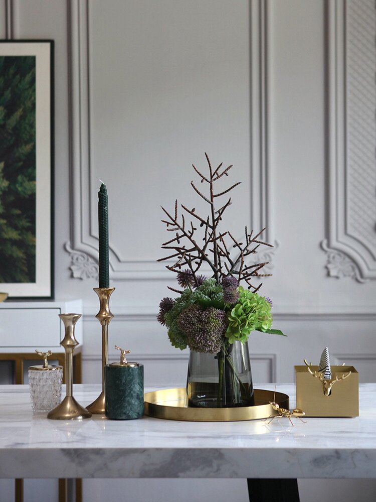 欧式轻奢花艺托盘摆件组合样板房售楼处设计师创意摆台套餐软装饰