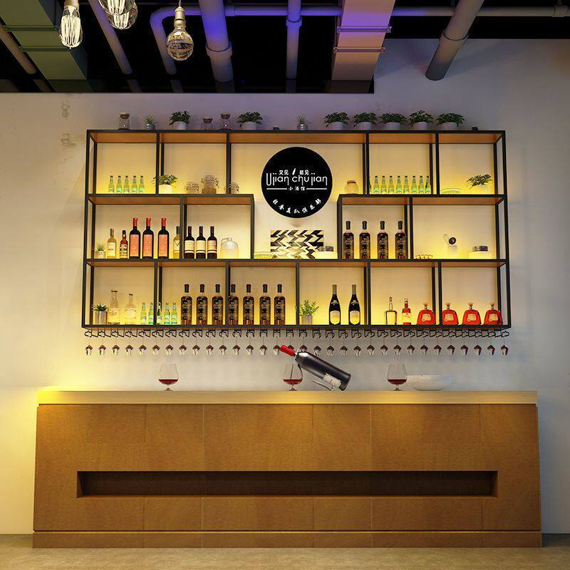 定制酒吧商用工业风酒吧吧台柜墙上酒柜壁挂式酒架置物架铁艺红酒