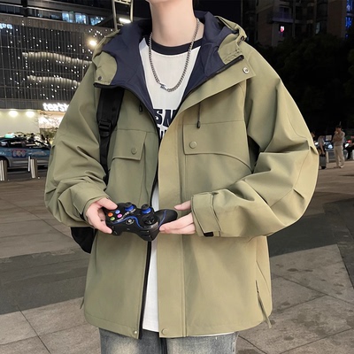 潮牌连帽美式纯色时尚夹克上衣服