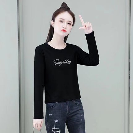 新款小个子T恤上衣高腰设计感小众黑色长袖打底衫女装内搭秋冬季
