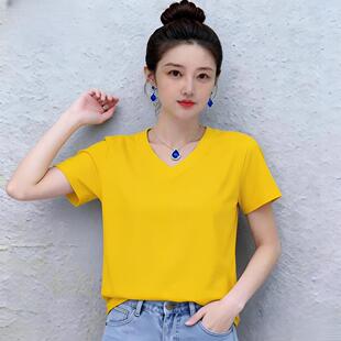 v领鸡心领t恤女宽松遮肉夏季新款洋气休闲百搭胖妹妹女士t恤短袖