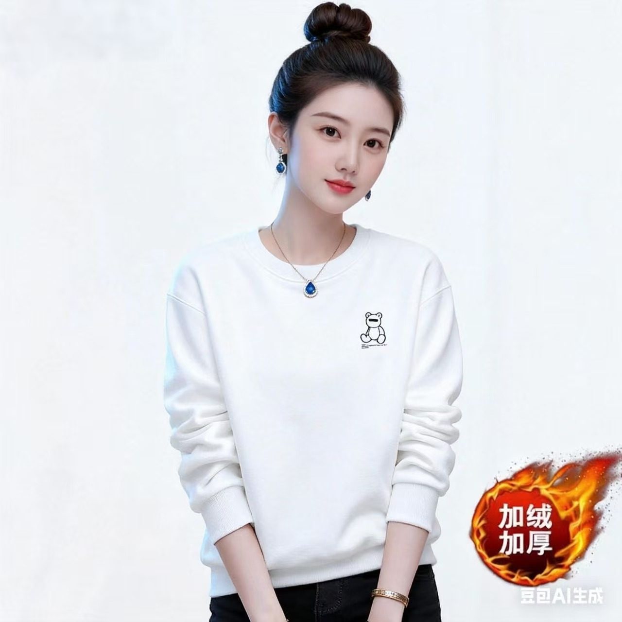 潮流韩版气质中长款薄款加厚一体绒保暖卫衣时尚宽松显瘦内外搭