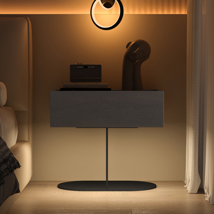 现代简约卧室床头柜实木家用收纳柜创意感应灯悬浮储物柜意式极简