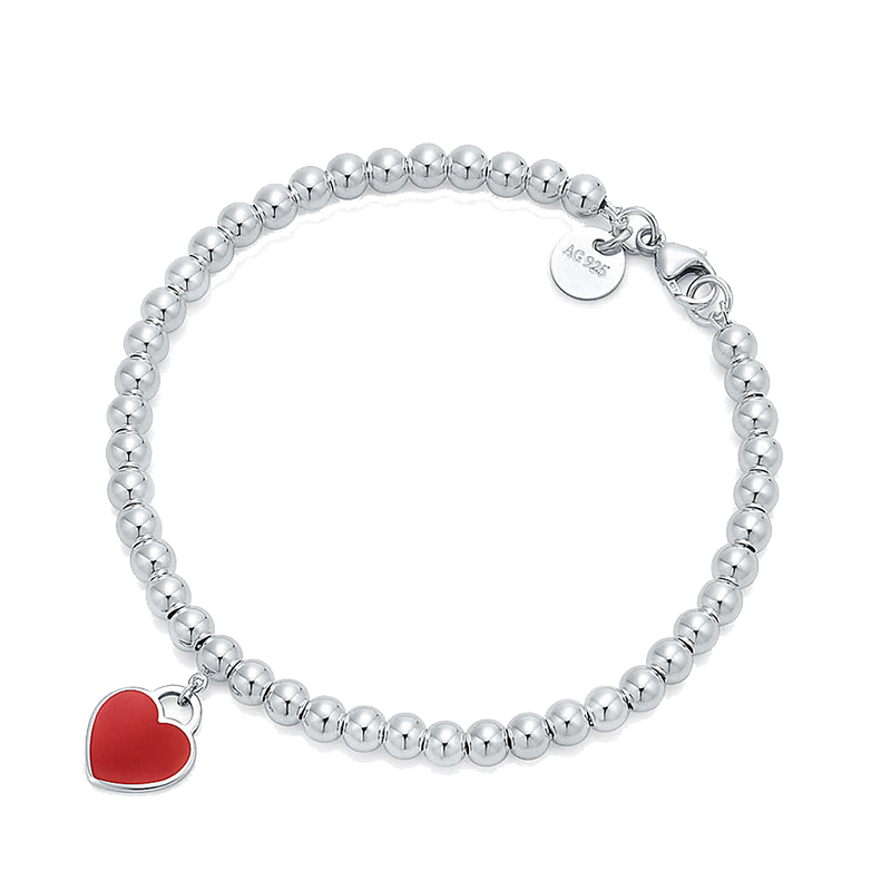 香港专柜Tiffany&Co.蒂芙尼RETURNTO系列925银珠式心牌红色手链