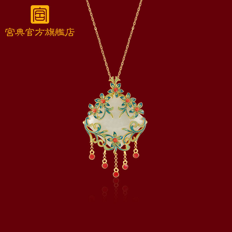 宫典国潮和田玉项链女纯银轻奢中国风旗袍故宫复古吊坠饰品妈妈