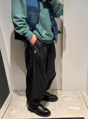 NEEDLES BEAMS联名军绿工装裤潮牌尼龙防水阔腿抽绳束脚裤cityboy