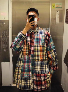 BEAMS SSZ 百家布彩格衬衫AH.H刊载拼接格纹条纹拼色休闲长袖衬衣