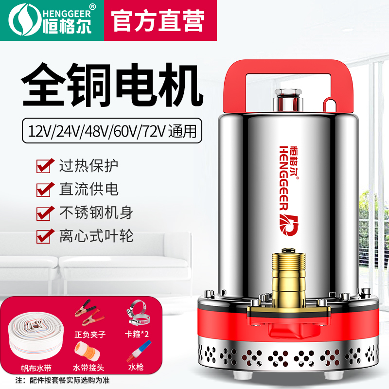 12v抽水泵48v60v72v电动车抽水泵电瓶车专用抽水机农用直流潜水泵