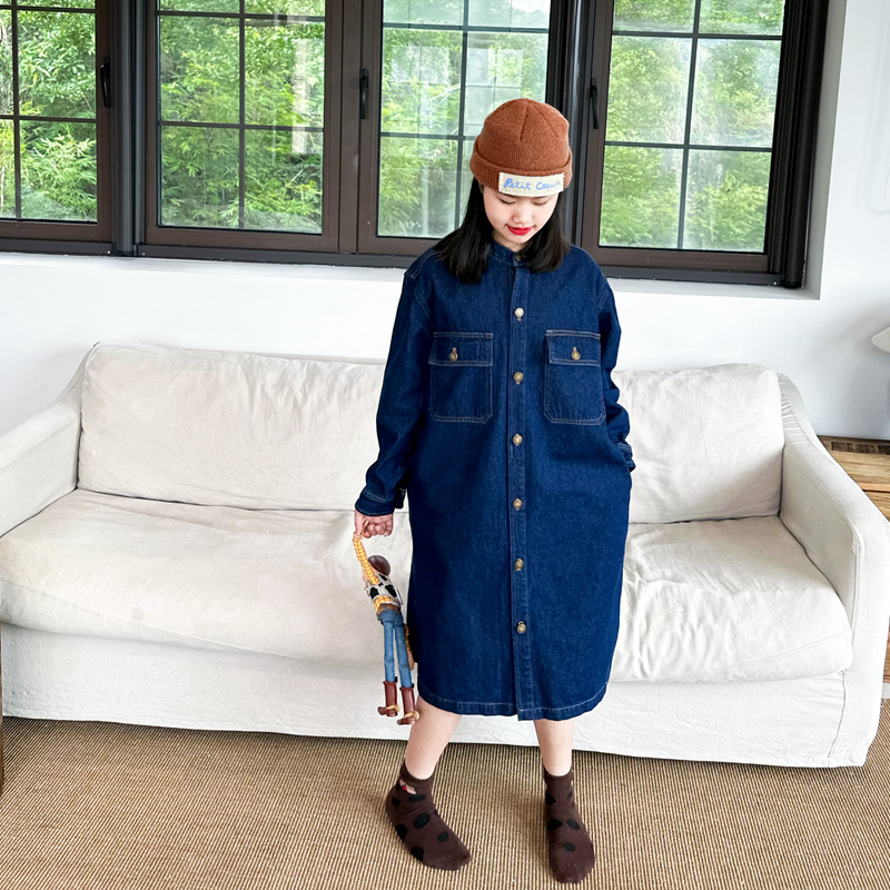 女童日系长袖圆领衬衫牛仔裙