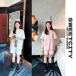 sweetcity独家设计 夏季儿童卡通樱桃印花纯棉休闲套头睡衣家居服