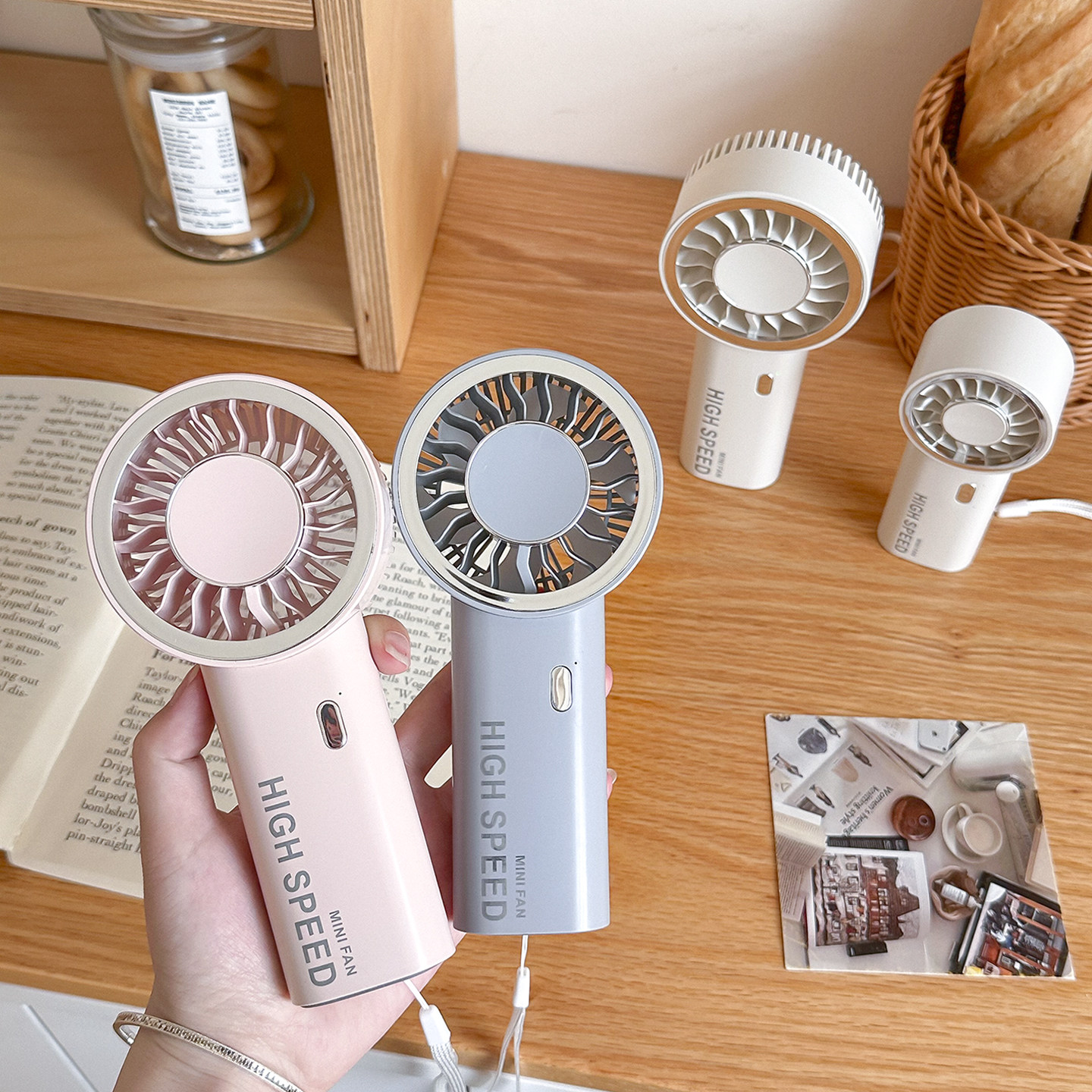 简约手持小风扇便捷式户外随身电风扇六档可调节大风速usb充电款