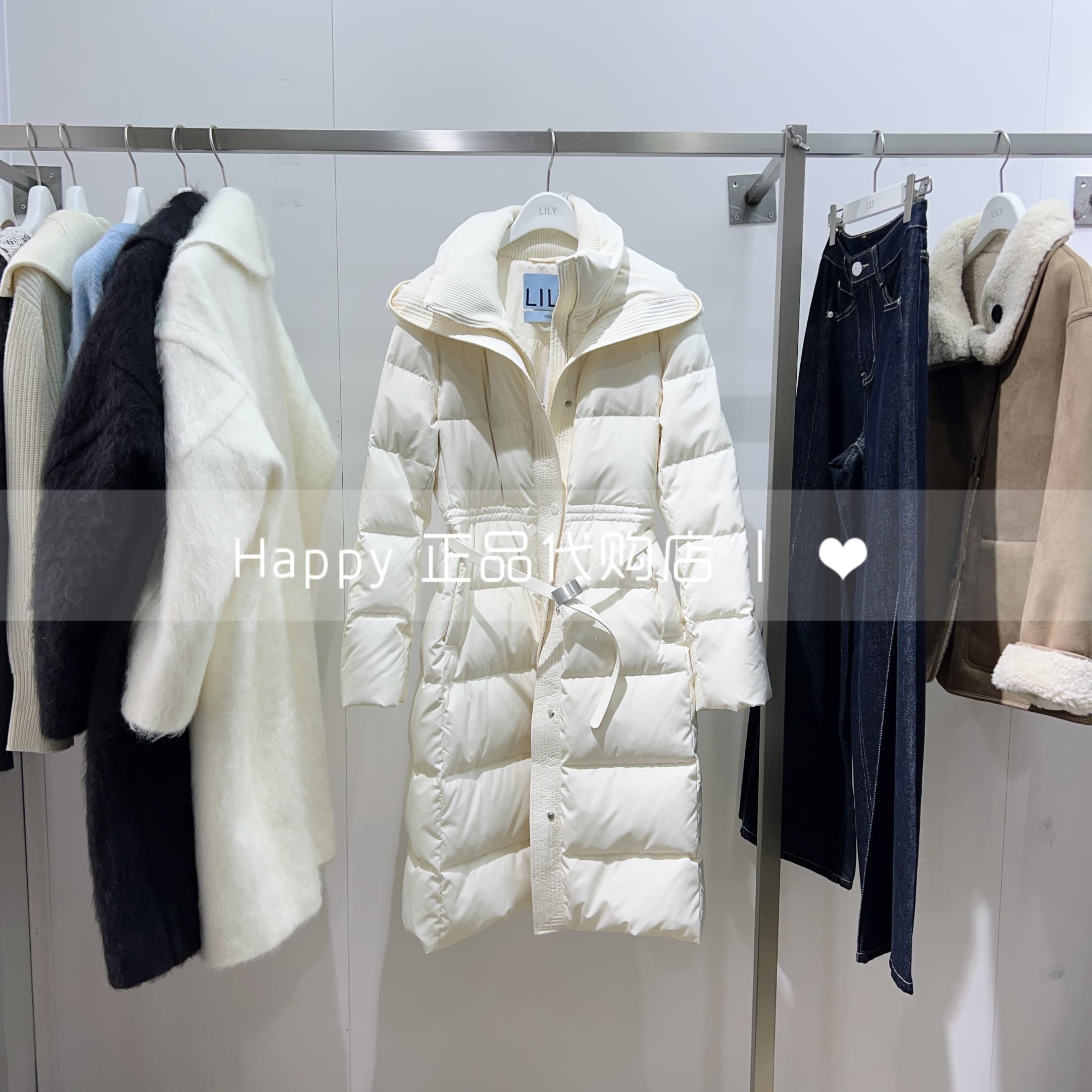 LILY丽丽中长款连帽收腰羽绒服