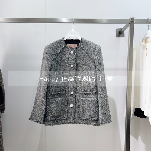 LILY小香风毛边大衣毛呢外套