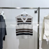 25年冬新款 LILY丽丽国内代购 125440TK437条纹V领马海毛针织背心