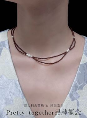 意大利古董珠哑光纯银锁骨链