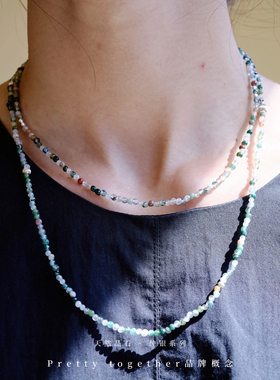 拉丝纯银×玛瑙水晶天然玉石翡翠冰种毛衣链复古秋冬贵气绿色极细