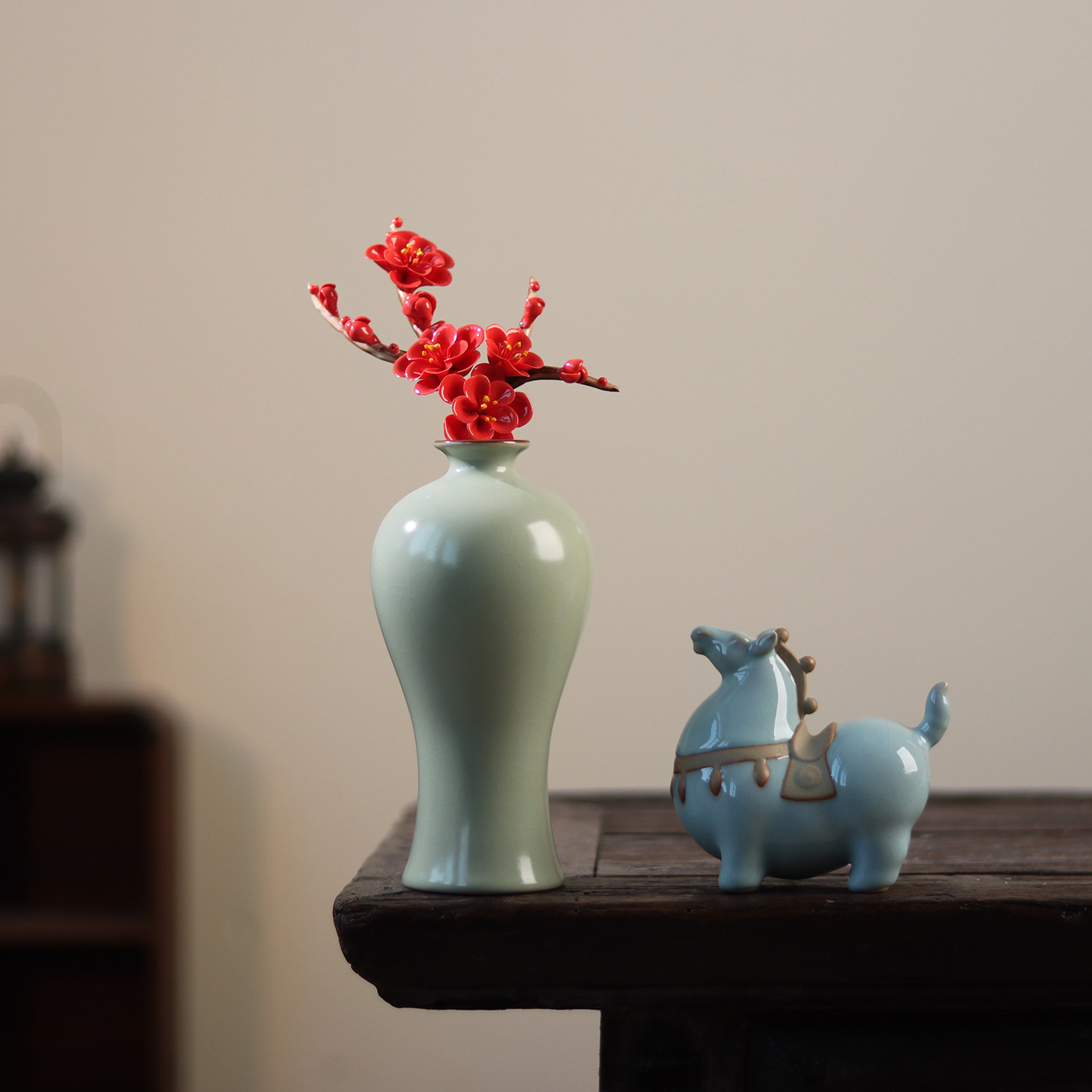 非遗陶瓷手捏花梅花花朵摆件插花中式客厅酒柜桌面花瓶装饰工艺品,家居饰品,桌面摆件,淘宝优惠券,粉丝福利购,淘宝优惠卷