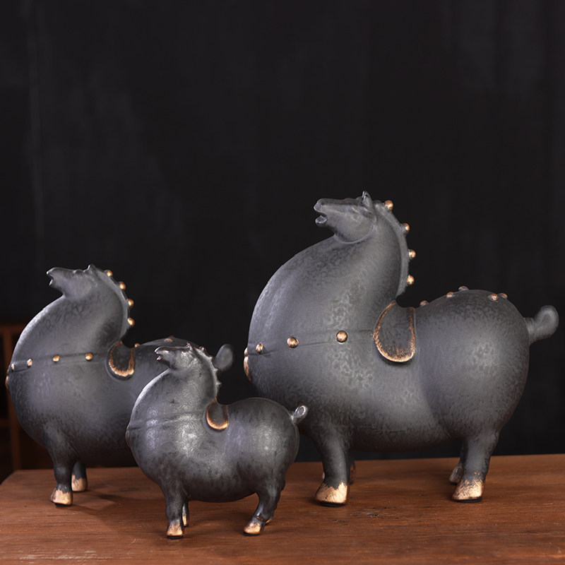 中式动物玄关描金唐马摆件装饰家居工艺礼品电视柜博古架创意桌面