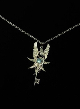 欧美复古月光宝石天使之翼项链