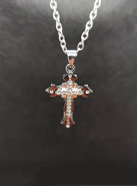 项链三层点钻十字架项链韩版霸气男嘻哈吊坠情侣帅气学生百搭挂饰