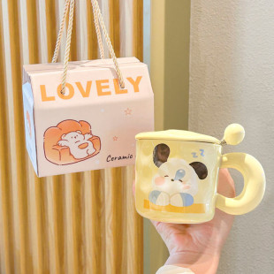 杯子陶瓷带盖带勺陶瓷马克杯子带盖带勺送女生生日礼物闺蜜款