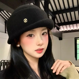 渔夫帽女高级感冬小头围礼帽赫本风法式留洋千金黑色贝雷帽子