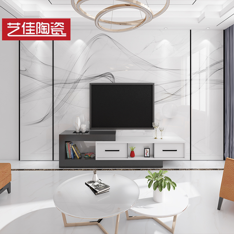 新中式电视背景墙瓷砖客厅微晶石影视墙造型轻奢墙仿