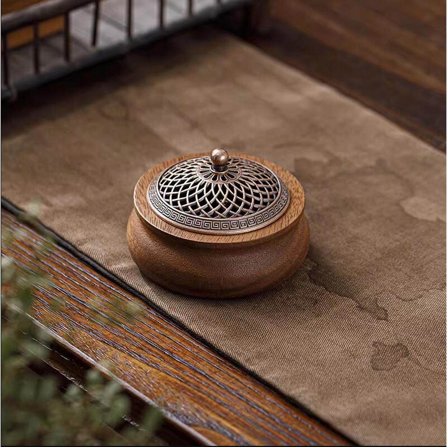 香炉家用室内熏香实木家用室内沉香茶道禅意香炉底座中式创意摆件