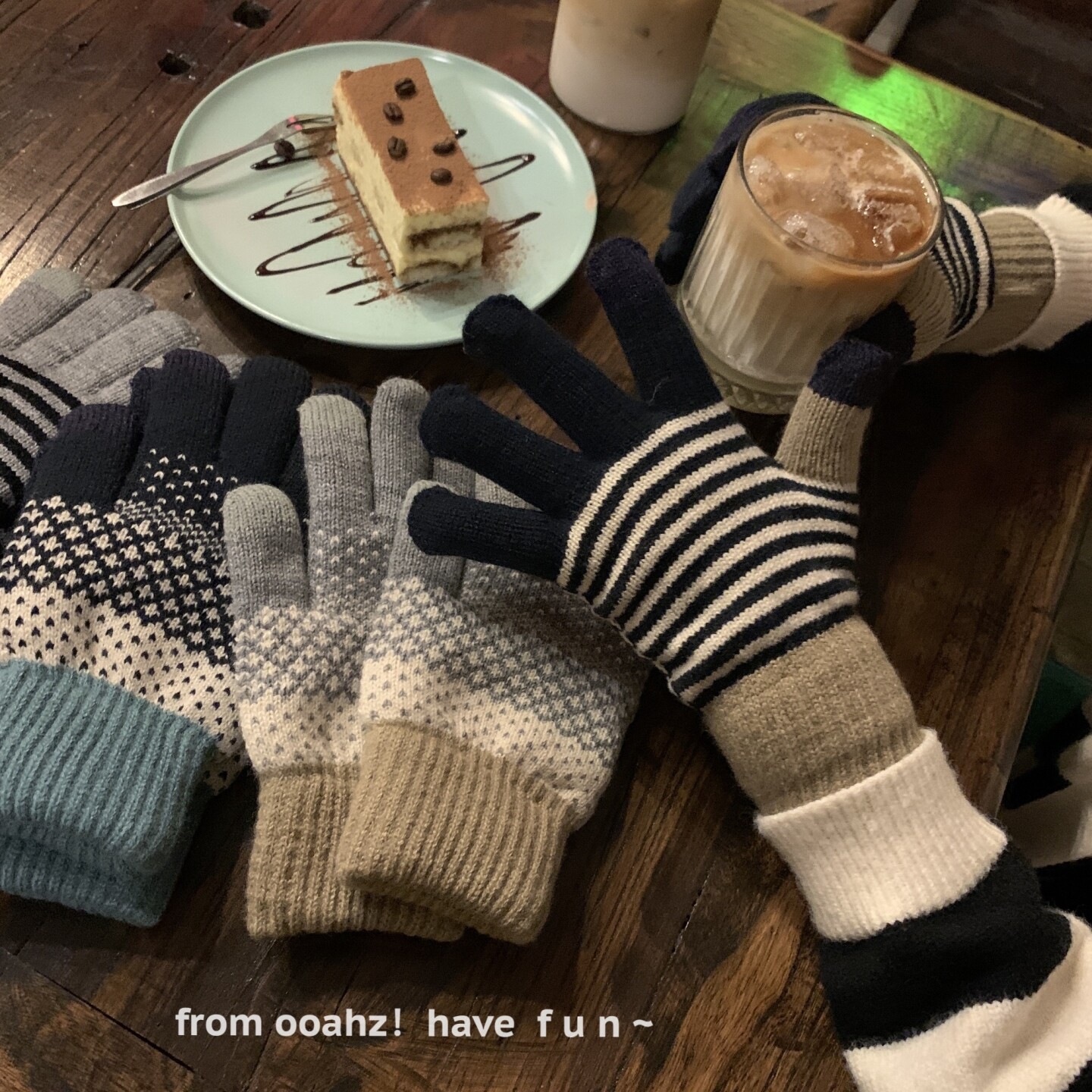 触屏款毛线手套女韩版加厚加绒可爱学生情侣保暖五指针织毛线手套