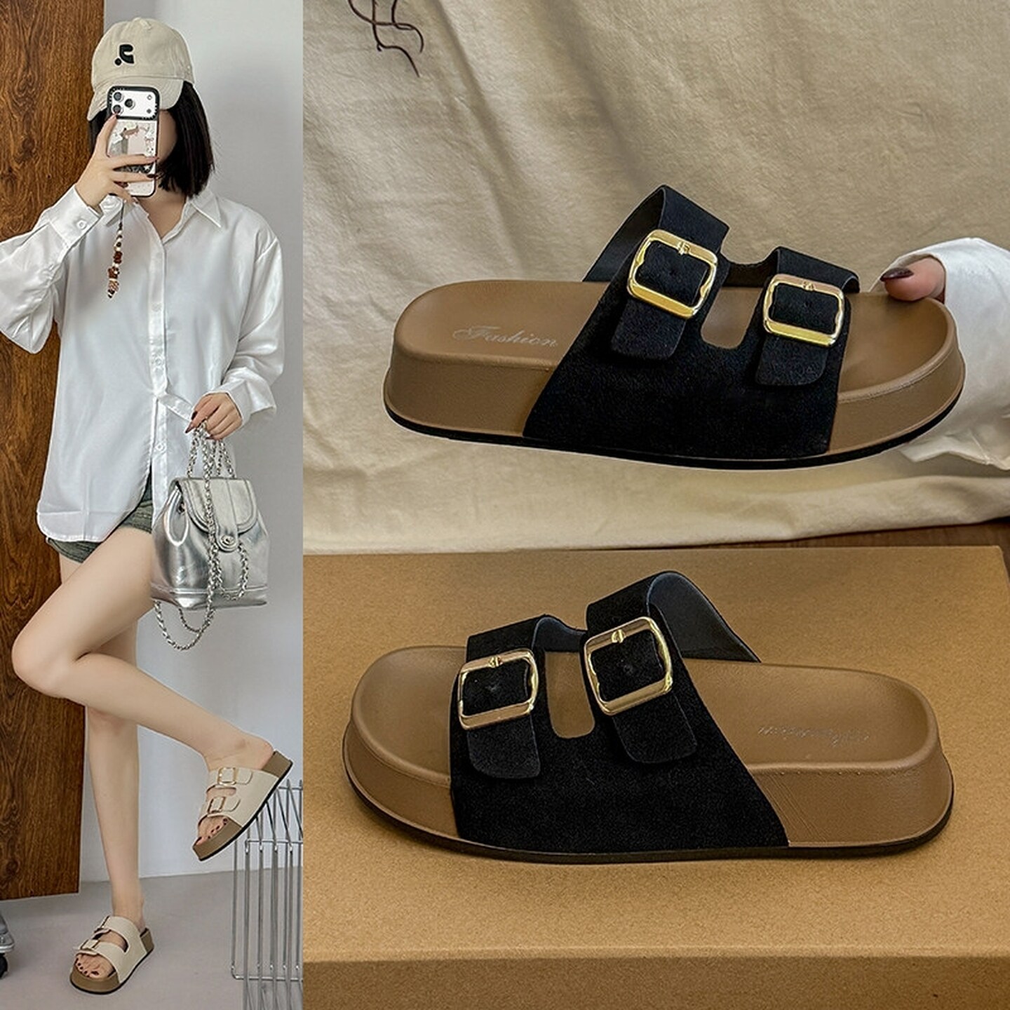 厚底拖鞋女夏外穿高级感不累脚巨好看防滑平底海边时尚勃肯凉拖鞋