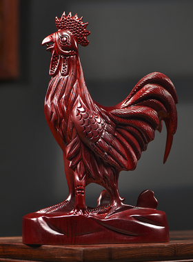 花梨木雕鸡十二生肖鸡摆件实木家居客厅电视柜装饰工艺品乔迁送礼