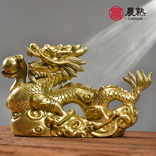 木雕龙摆件金色十二生肖龙家居客厅办公室装 饰雕刻工艺品礼品