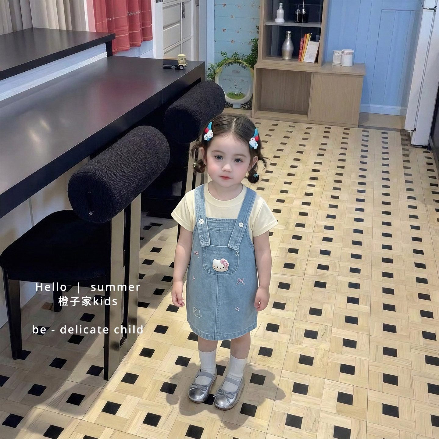 女童夏装可爱卡通背带裙女宝宝休闲薄款裙子婴儿甜美风牛仔连衣裙