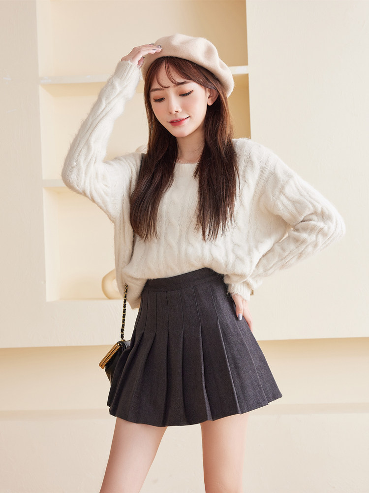 秋冬百褶裙女秋冬格子短裙黑色高腰a字显瘦秋款大码胖m毛呢半身裙