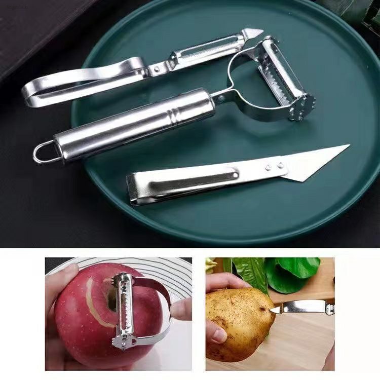 多功能不锈钢削皮刀三件套 刮皮削皮器厨房瓜果刨皮刨丝拔鸡毛