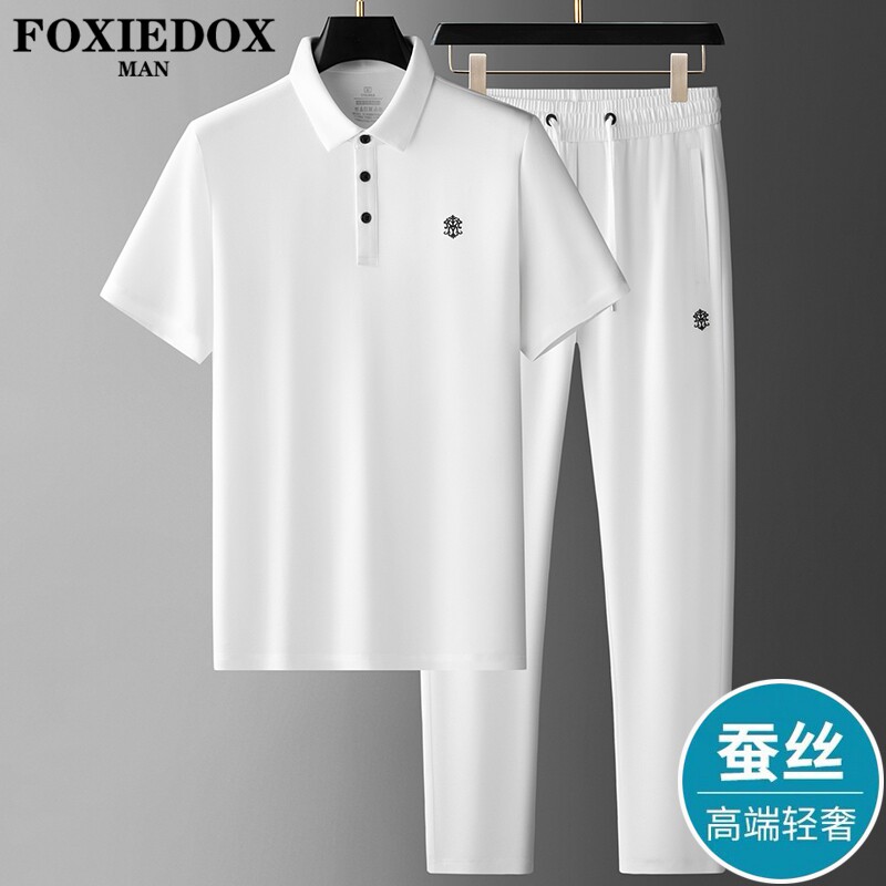 FOXIEDOX品牌休闲 运动套装男夏季超薄款蚕丝大尺码时尚冰丝速干