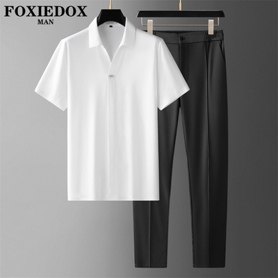 FOXIEDOX品牌休闲套装男2025夏季新款冰丝短袖宽松商务运动两件套