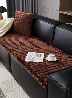 办公室冬季毛绒沙发垫子三人位简约防滑坐垫耐脏保暖真皮沙发座垫