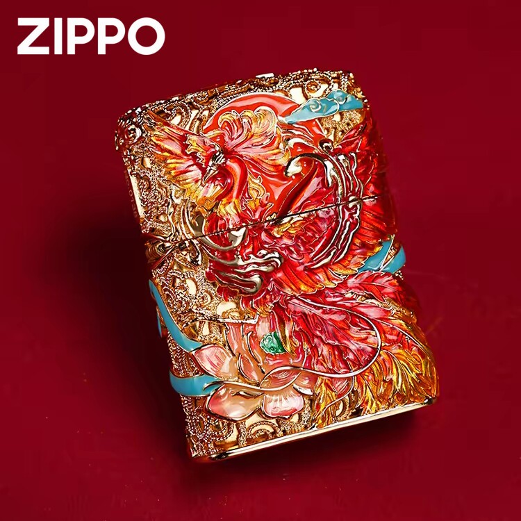 梧凤之鸣Zippo芝宝防风煤油打火机夜光珐琅彩送礼镀金镀银重盔甲