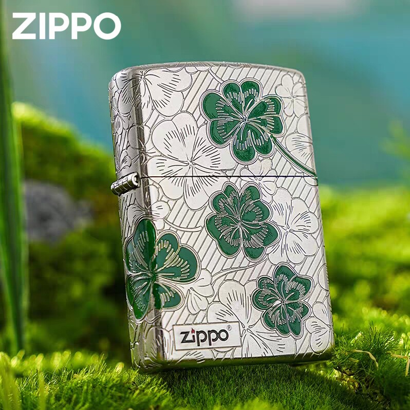 幸运四叶草Zippo芝宝防风煤油打火机美好送礼品原装五面精雕美国