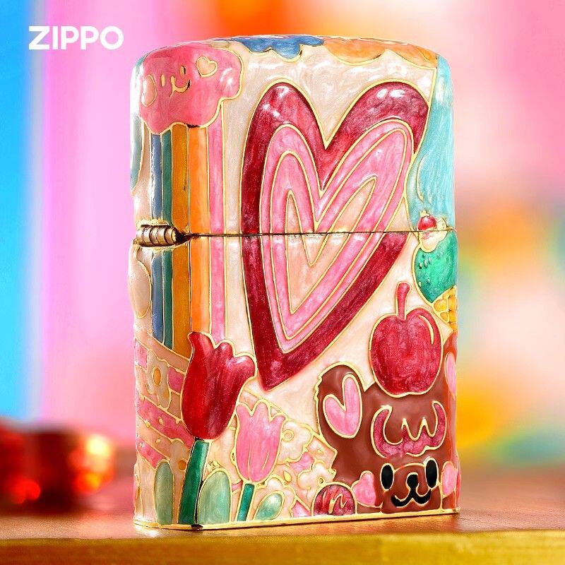 芳华似锦Zippo芝宝夜光珐琅彩防风煤油打火机送礼重盔甲瞬间心动
