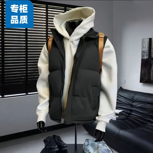 深蓝色马甲棉服秋冬季加厚保暖潮牌韩版背心外套男cleanfit棉坎肩
