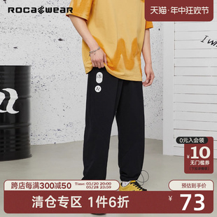 男潮牌新品 Rocawear魔术贴logo休闲束腿裤 黑色直筒长裤 宽松卫裤 潮