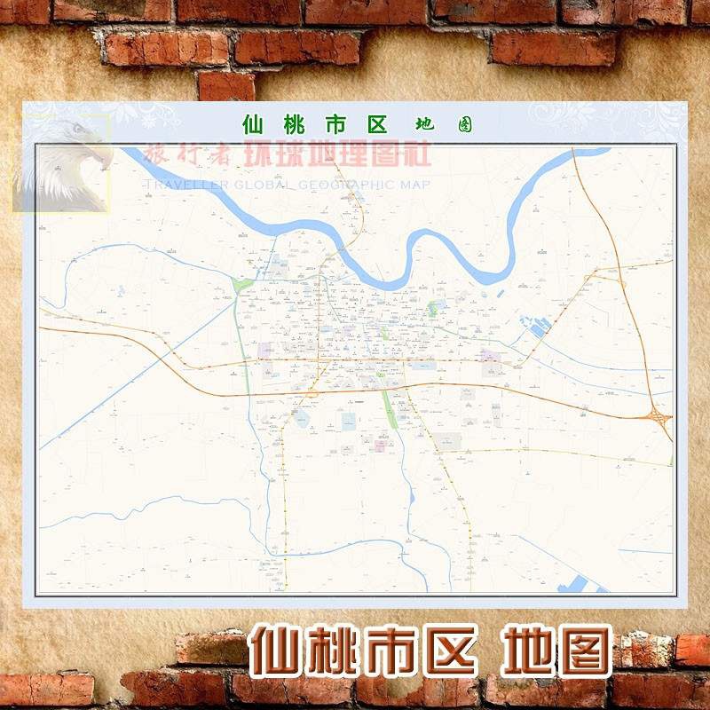 新款超大巨幅仙桃市区地图订制定做城市城区海报新版装饰画芯.